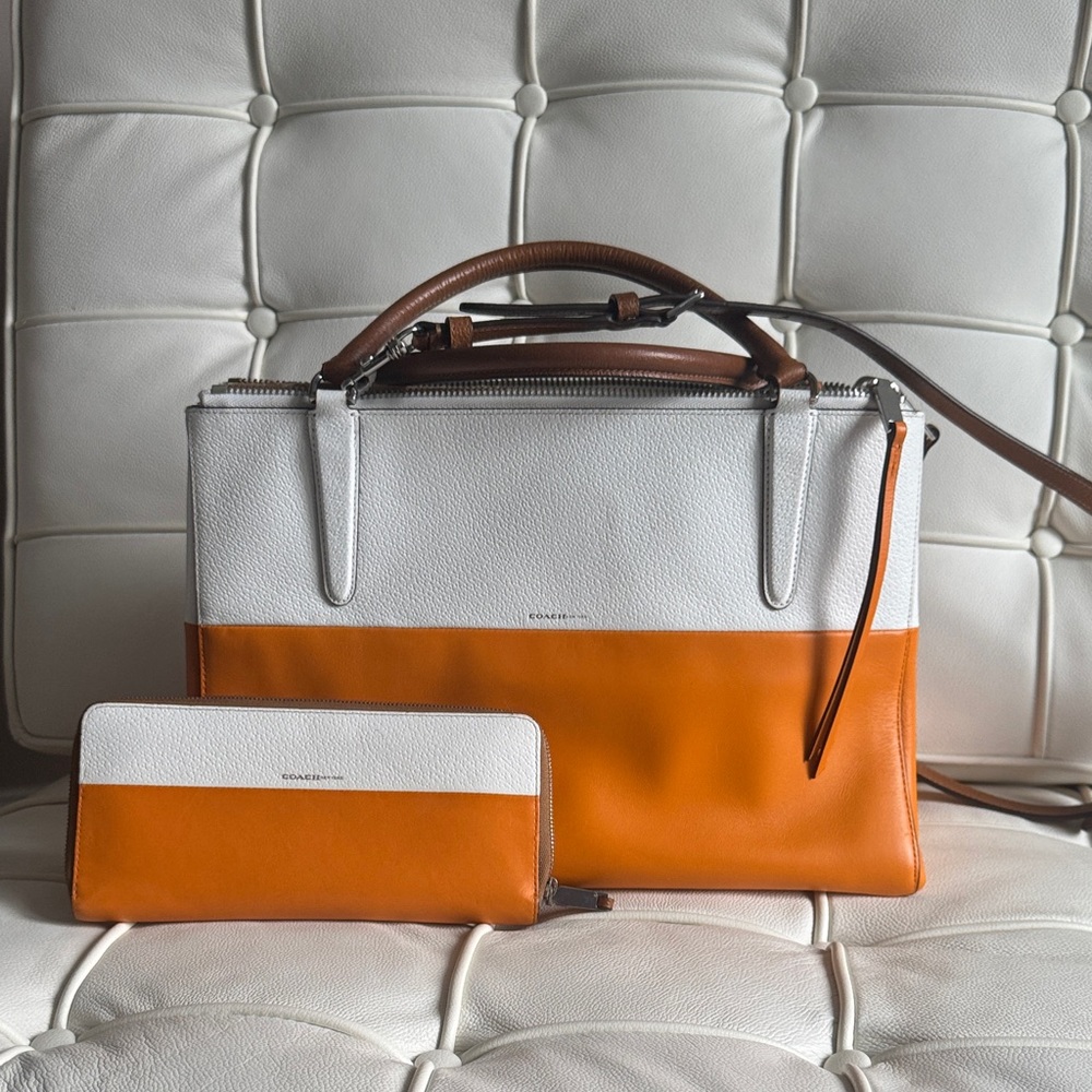 Coach Borough bag colorblock white mandarin and matching wallet
